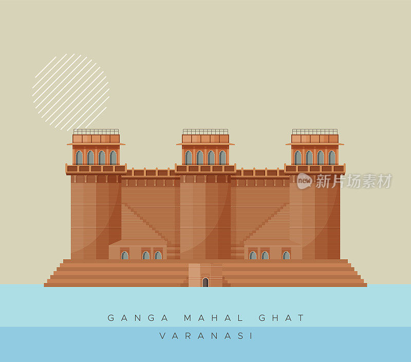 瓦拉纳西市-恒河Mahal Ghat -图标插图